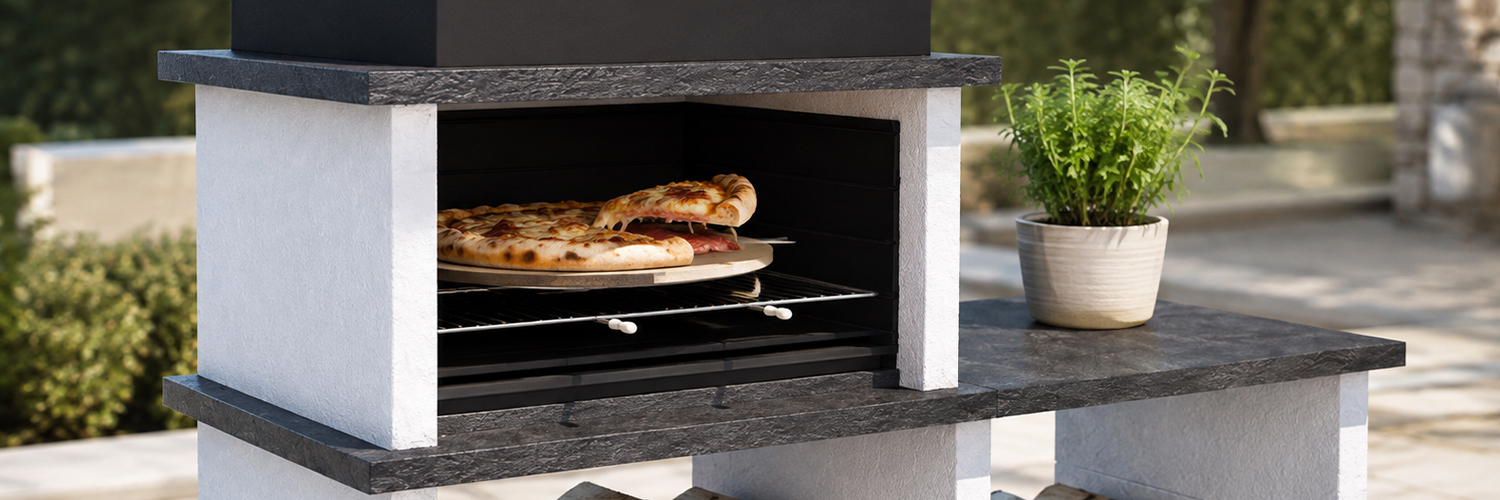Piedra para pizza en barbacoa de obra